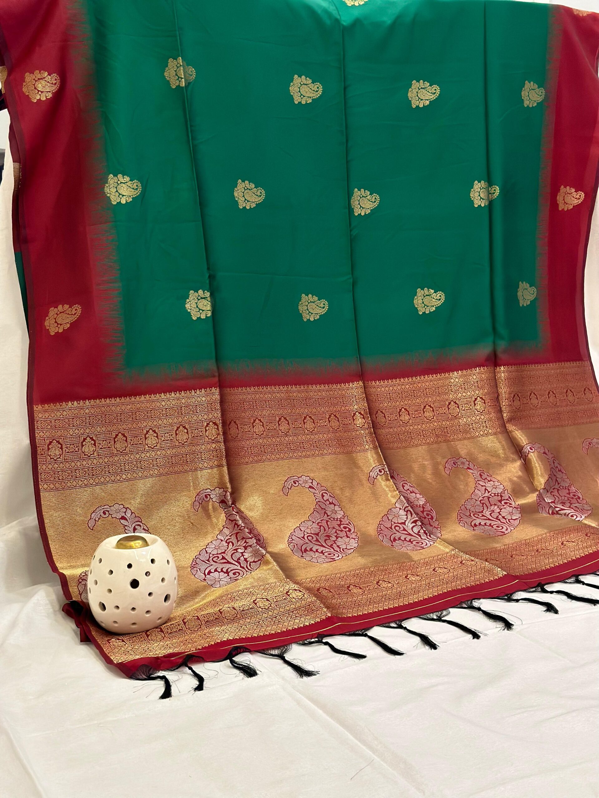 Stunning designer saree with vibrant digital prints and intricate patterns.