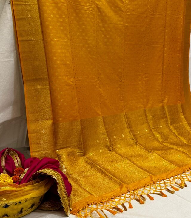 Beautiful Banarasi saree showcasing intricate designs.