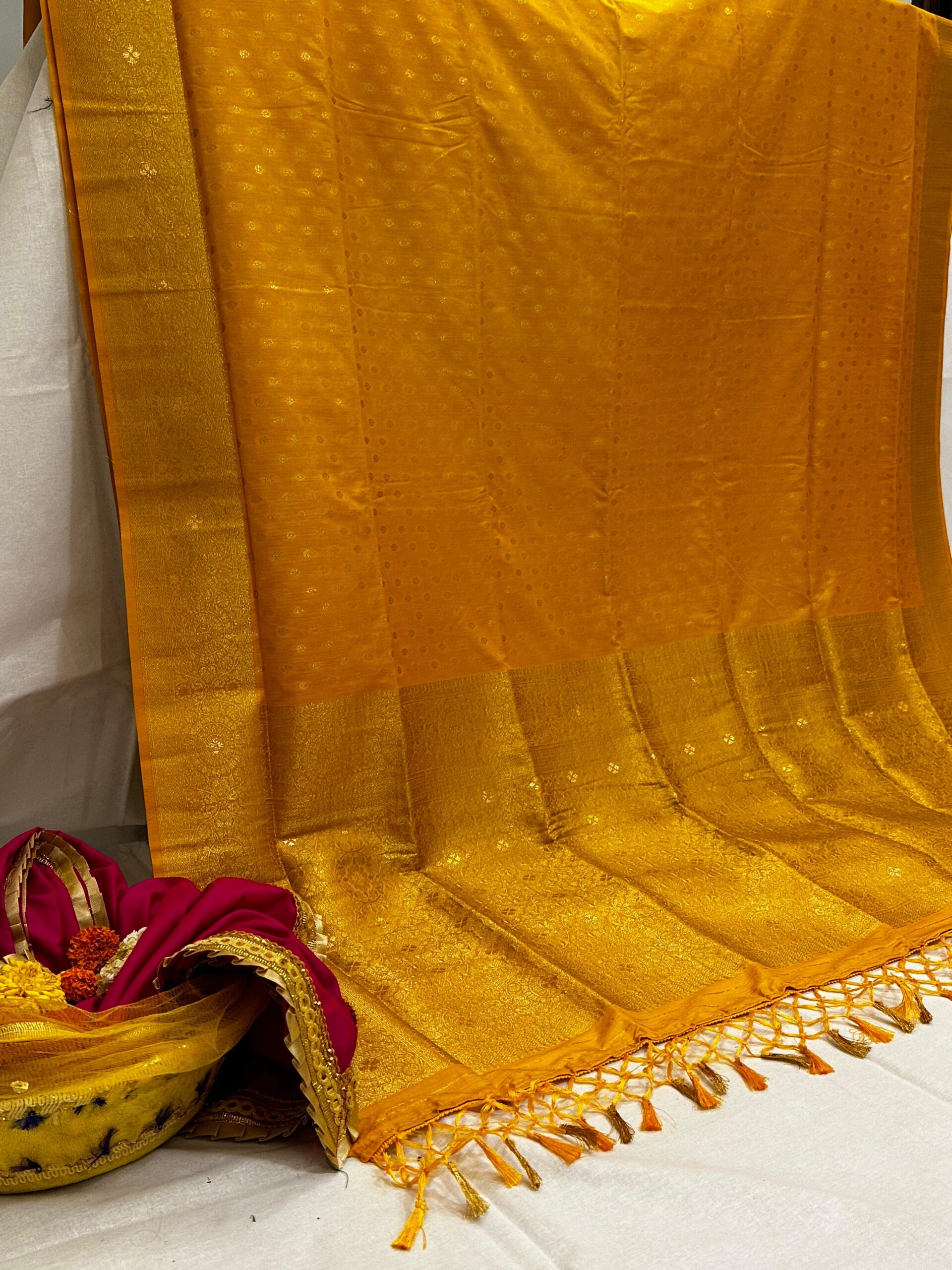 Beautiful Banarasi saree showcasing intricate designs.