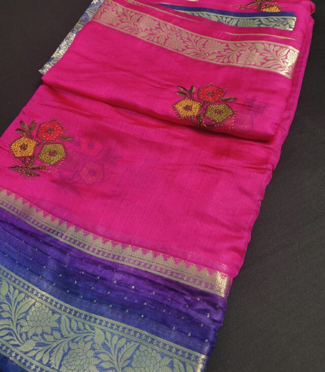 Elegant Chanderi saree featuring intricate patterns.